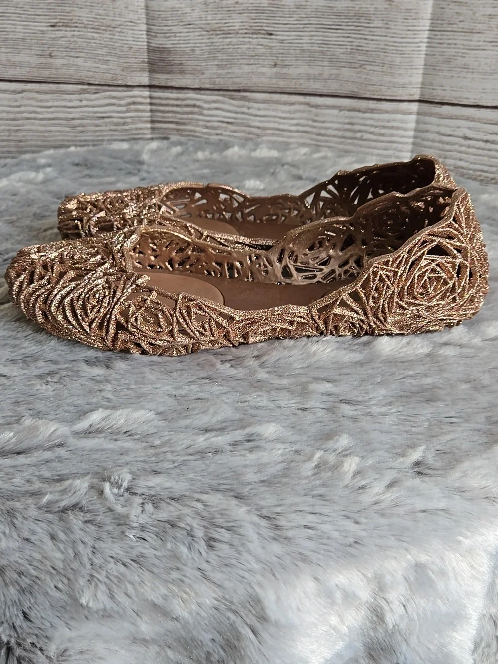 Melissa Rose Gold Jelly Flats, Womens Size 9 - Picture 3 of 9